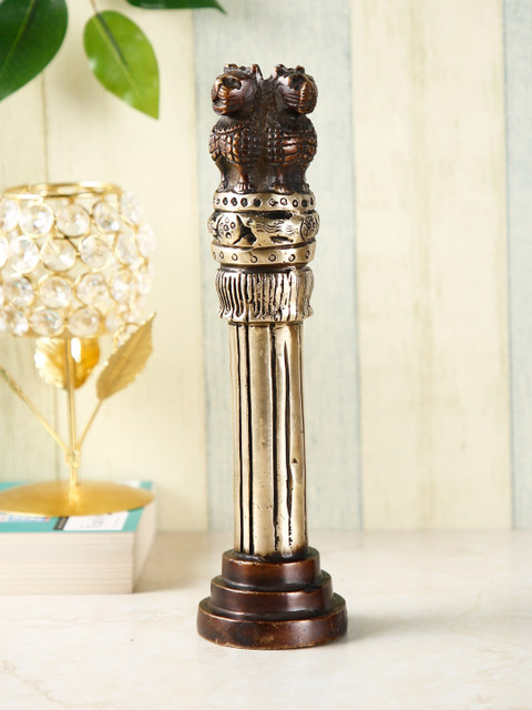 

CraftVatika Gold-Coloured Ashoka Stambh Emblem Indian Chakra Pillar Memento Showpiece