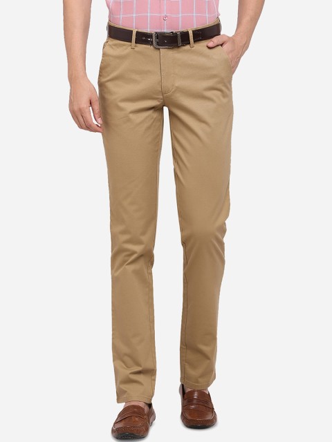 

JADE BLUE Men Khaki Slim Fit Solid Cotton Regular Trousers
