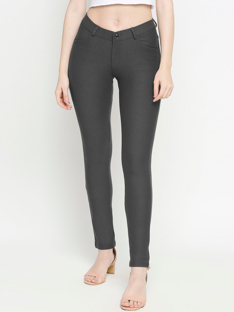 

PURPLE WATER Women Grey Solid Slim-Fit Jeggings