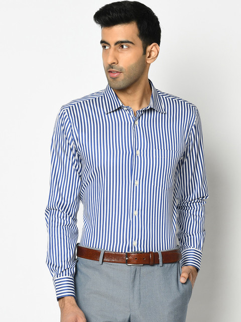 

Blackberrys Men Blue Slim Fit Striped Cotton Formal Shirt