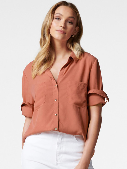 

Forever New Women Orange Regular Fit Solid Casual Shirt