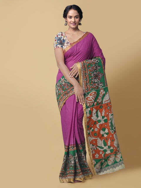 

Unnati Silks Purple Pure Cotton Printed Kanjeevaram Saree
