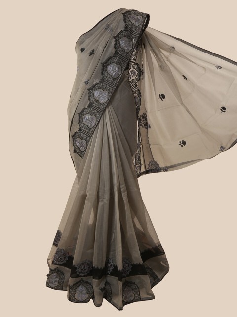 

Pothys Grey Embroidered Supernet Saree
