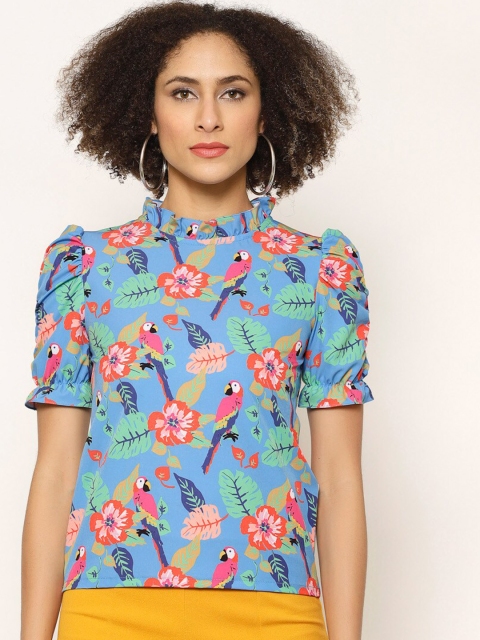 

Twenty3 Blue Tropical Printed Tropical Regular Top