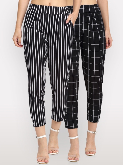 

NEUDIS Women Black Regular Fit Checked Peg Trousers