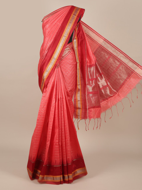 

Pothys Pink Checked Jute Silk Saree