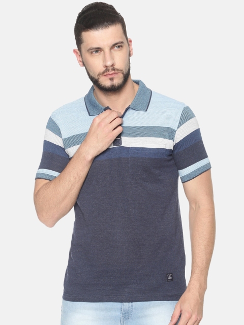 

HALTON HILLS Men Blue Colourblocked Polo Collar T-shirt