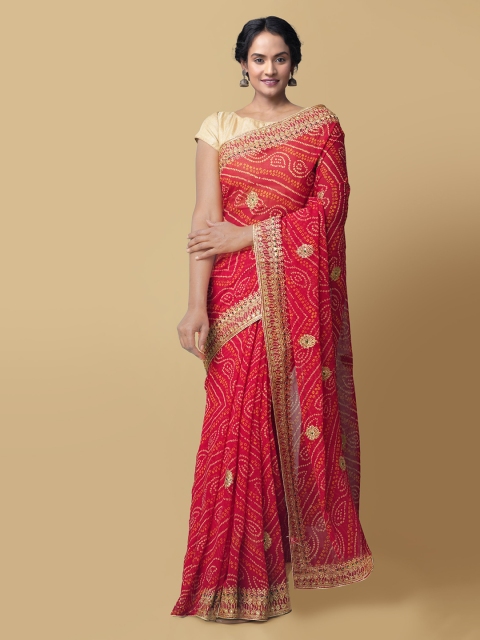 

Unnati Silks Red Pure Chiffon Printed Bandhani Saree