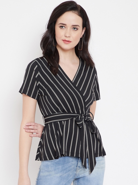 

Madame Black Striped Wrap Top