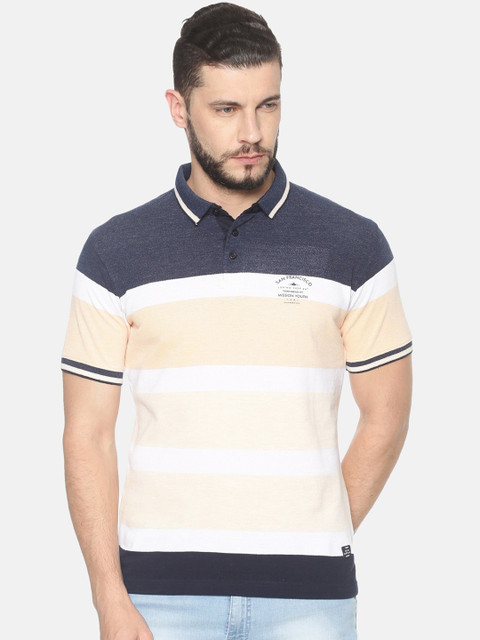 

HALTON HILLS Men Orange Colourblocked Polo Collar T-shirt