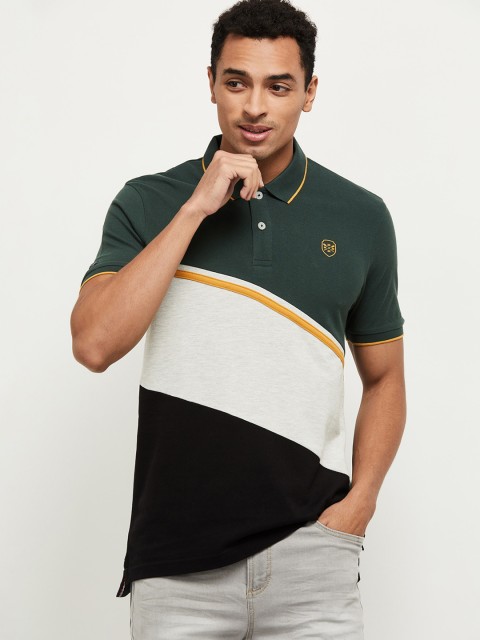 

max Men Multicoloured Colourblocked Polo Collar T-shirt, Multi