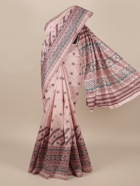 

Pothys Pink Printed Jute Silk Saree