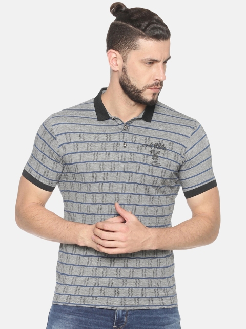 

HALTON HILLS Men Grey Striped Polo Collar T-shirt