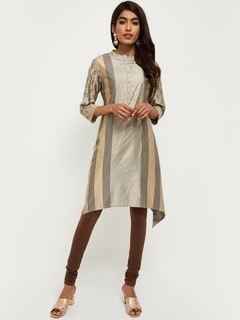 

max Women Grey Printed A-Line Kurta