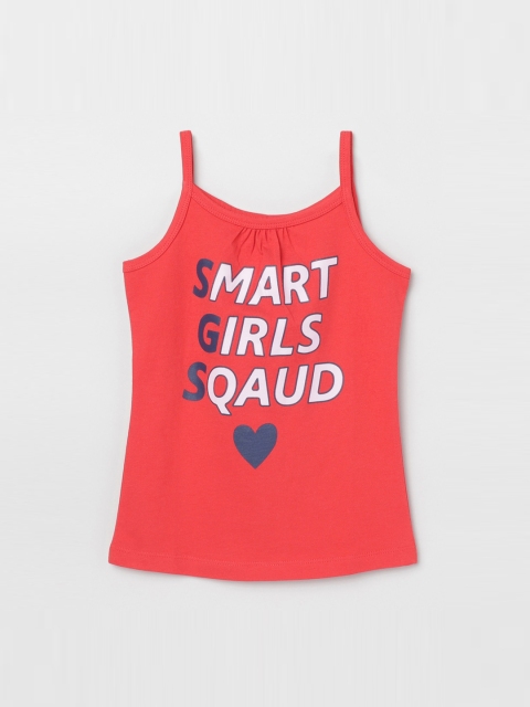 

max Girls Red & Off-White Printed Pure Cotton Tank Top
