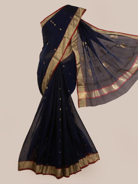 

Pothys Navy Blue & Gold-Toned Pure Silk Woven Design Kanjeevaram Saree