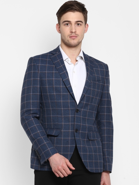 

Aditi Wasan Men Blue & Brown Checked Single-Breasted Formal Blazer