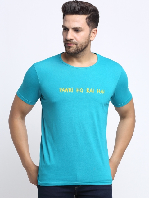 

VIMAL JONNEY Men Turquoise Blue Printed Round Neck T-shirt