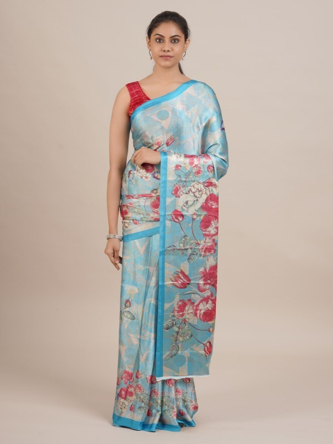 

Pothys Blue Printed Satin Saree