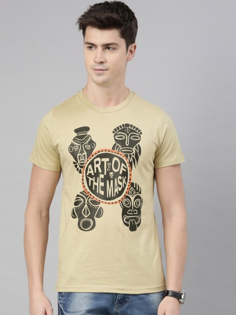 

QUANCIOUS Men Beige Printed Round Neck Organic Cotton Sustainable T-shirt