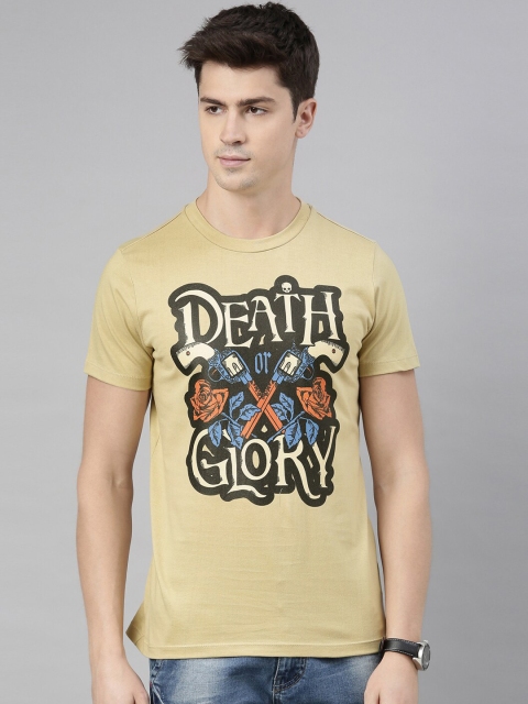 

QUANCIOUS Men Beige Round Neck Sustainable T-shirt