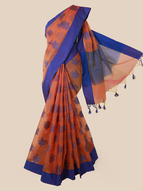 

Pothys Orange & Blue Supernet Woven Design Saree