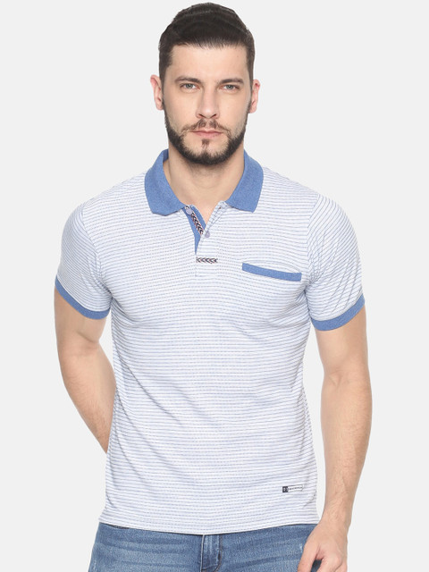 

HALTON HILLS Men Blue Striped Polo Collar T-shirt