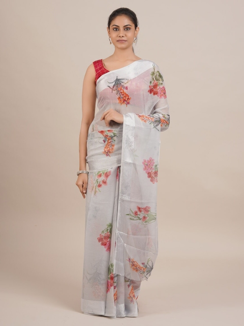 

Pothys Grey Printed Poly Chiffon Saree