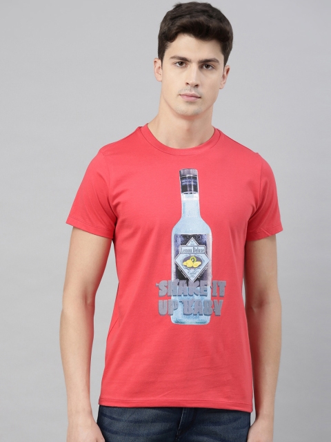 

QUANCIOUS Men Coral Printed Round Neck Sustainable T-shirt