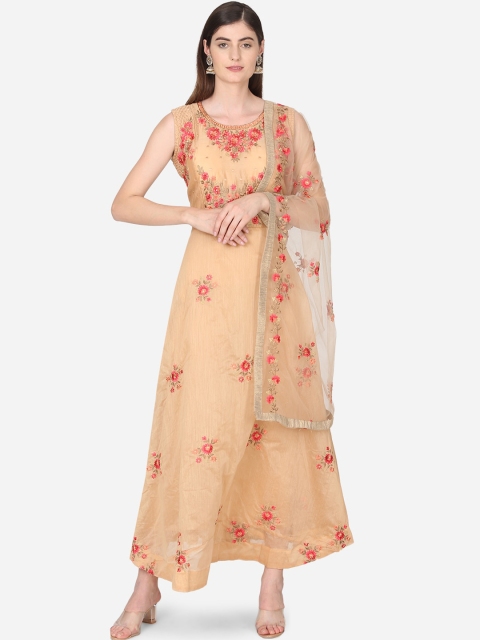

BOMBAY SELECTIONS Women Beige Embroidered Kurta with Palazzos & Dupatta