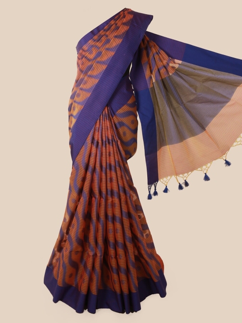 

Pothys Orange & Navy Blue Supernet Printed Saree