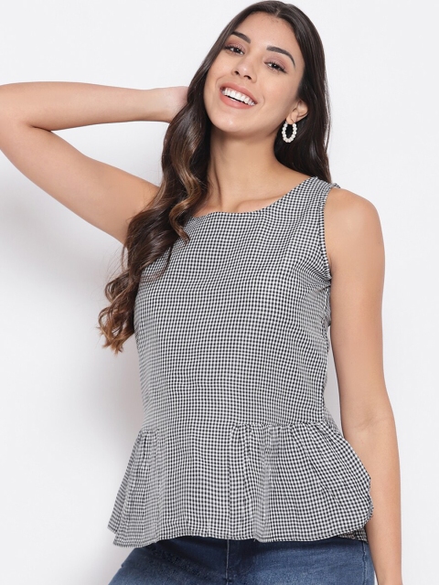 

STALK Black & White Checked Cinched Waist Top