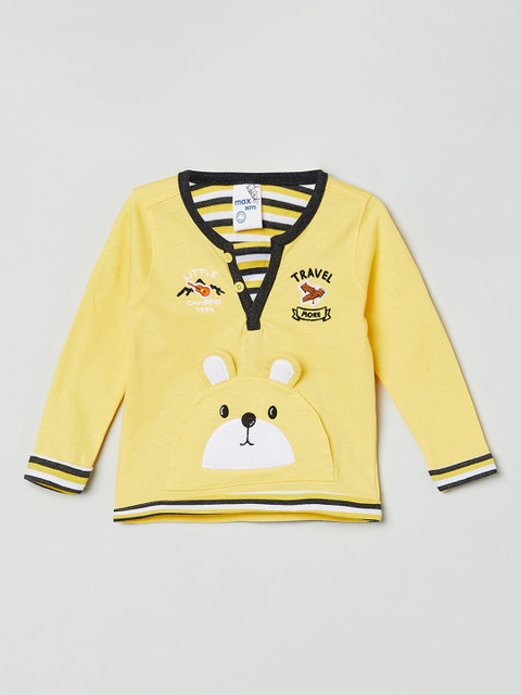 

max Boys Yellow Printed Henley Neck Cotton Pure Cotton T-shirt