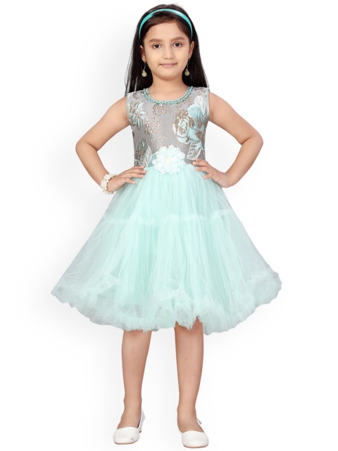 

Aarika Girls Green Self Design Fit and Flare Dress