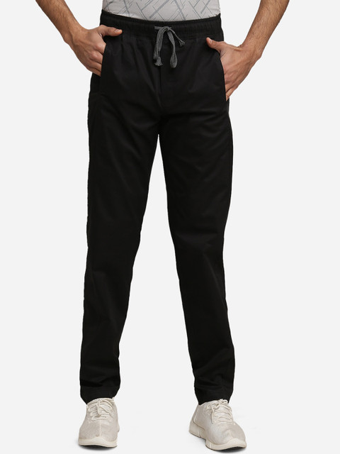 

JADE BLUE Men Black Solid Pure Cotton Track Pants