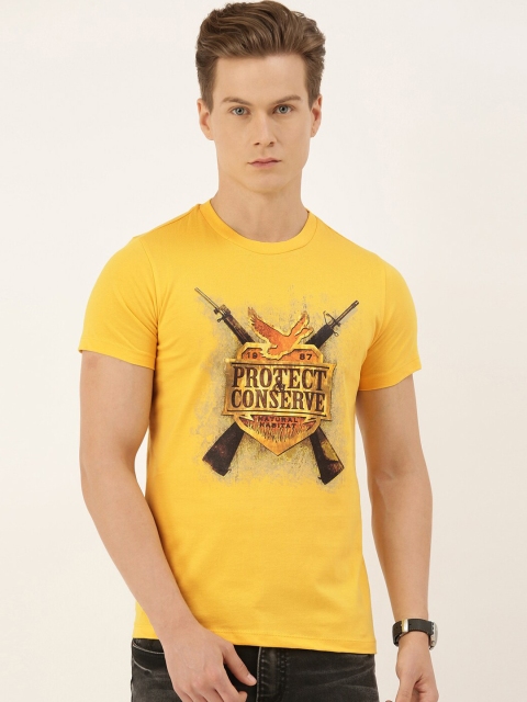 

QUANCIOUS Men Mustard Printed Round Neck Organic Cotton Sustainable T-shirt