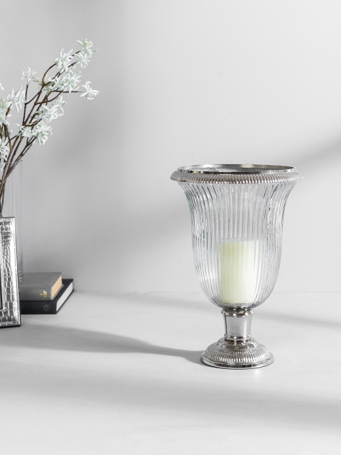 

Pure Home and Living Transparent & Silver-Toned Large Hurricane Candle Holder