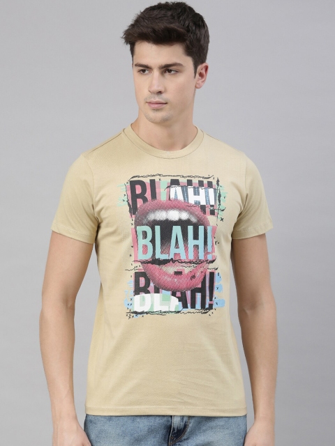 

QUANCIOUS Men Beige Printed Round Neck Sustainable T-shirt