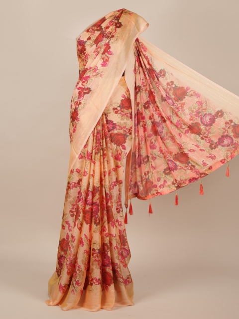 

Pothys Pink Printed Poly Chiffon Saree