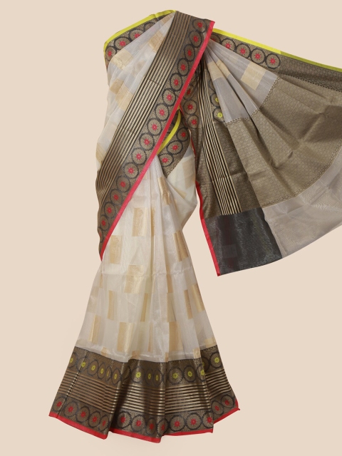

Pothys Cream-Coloured & Gold-Toned Supernet Woven Design Saree