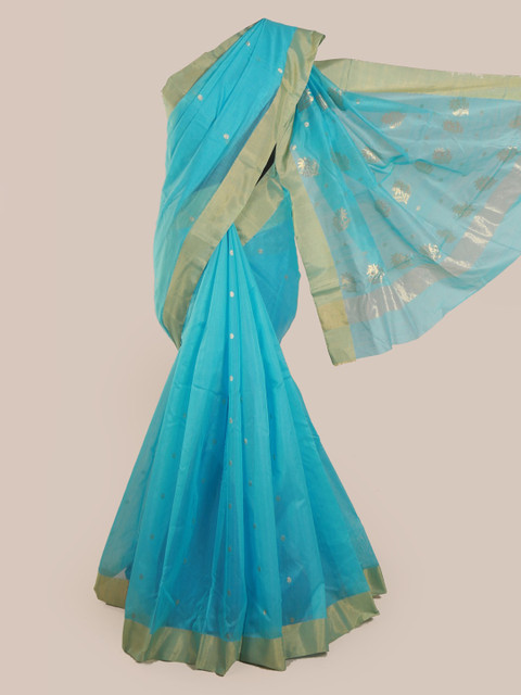

Pothys Turquoise Blue & Gold Pure Silk Woven Design Kanjeevaram Saree