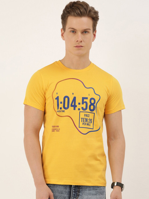 

QUANCIOUS Men Mustard Printed Round Neck Sustainable T-shirt