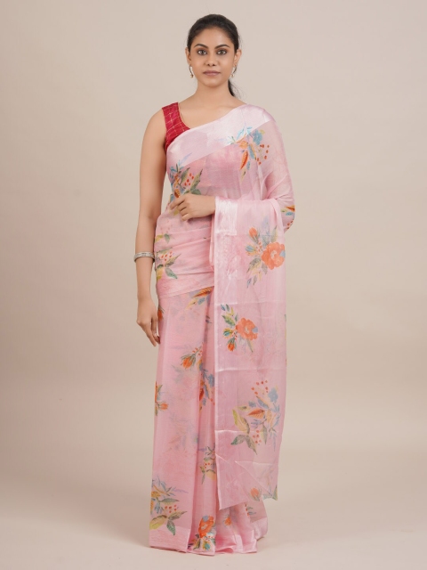 

Pothys Pink Printed Poly Chiffon Saree