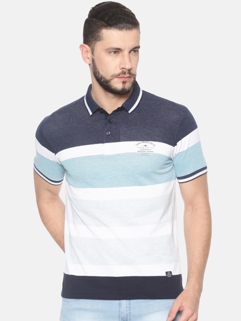 

HALTON HILLS Men Blue Colourblocked Polo Collar T-shirt