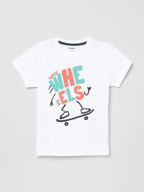 

max Boys White Printed Round Neck Pure Cotton T-shirt