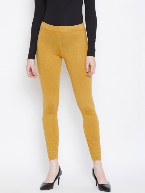 

Madame Women Mustard Yellow Solid Cropped Winter Leggings