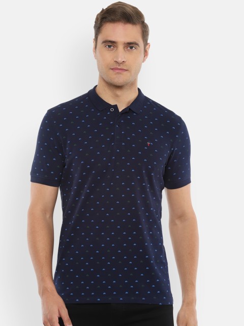 

Louis Philippe Sport Men Navy Blue Printed Slim Fit Polo Collar Cotton Pure Cotton T-shirt