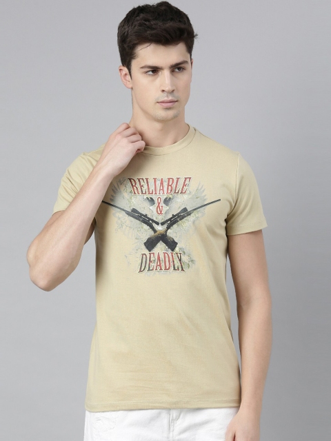

QUANCIOUS Men Beige Printed Round Neck Organic Cotton Sustainable T-shirt