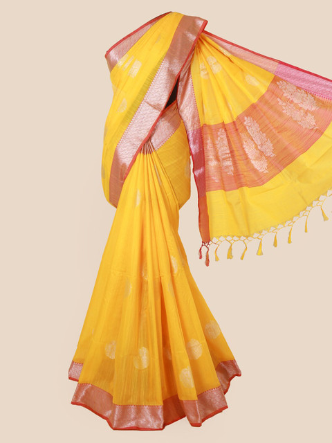 

Pothys Yellow Woven Design Cotton Blend Saree