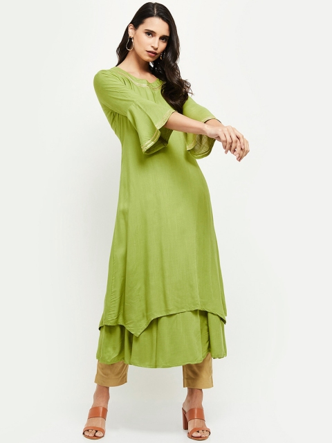 

max Women Green Flared Sleeves Kurta
